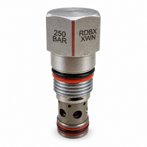 RDBX-XWN hydraulic relief cartridge valve showing 250 BAR marking
