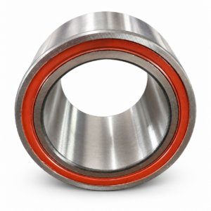 Angled view of sealed steering bearing showing metal rings and orange sea